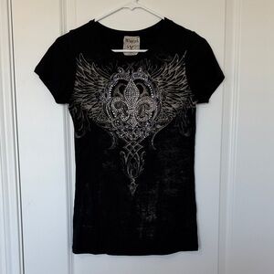 Vocal Black Tee with Silver Fleur-de-Lis Design
